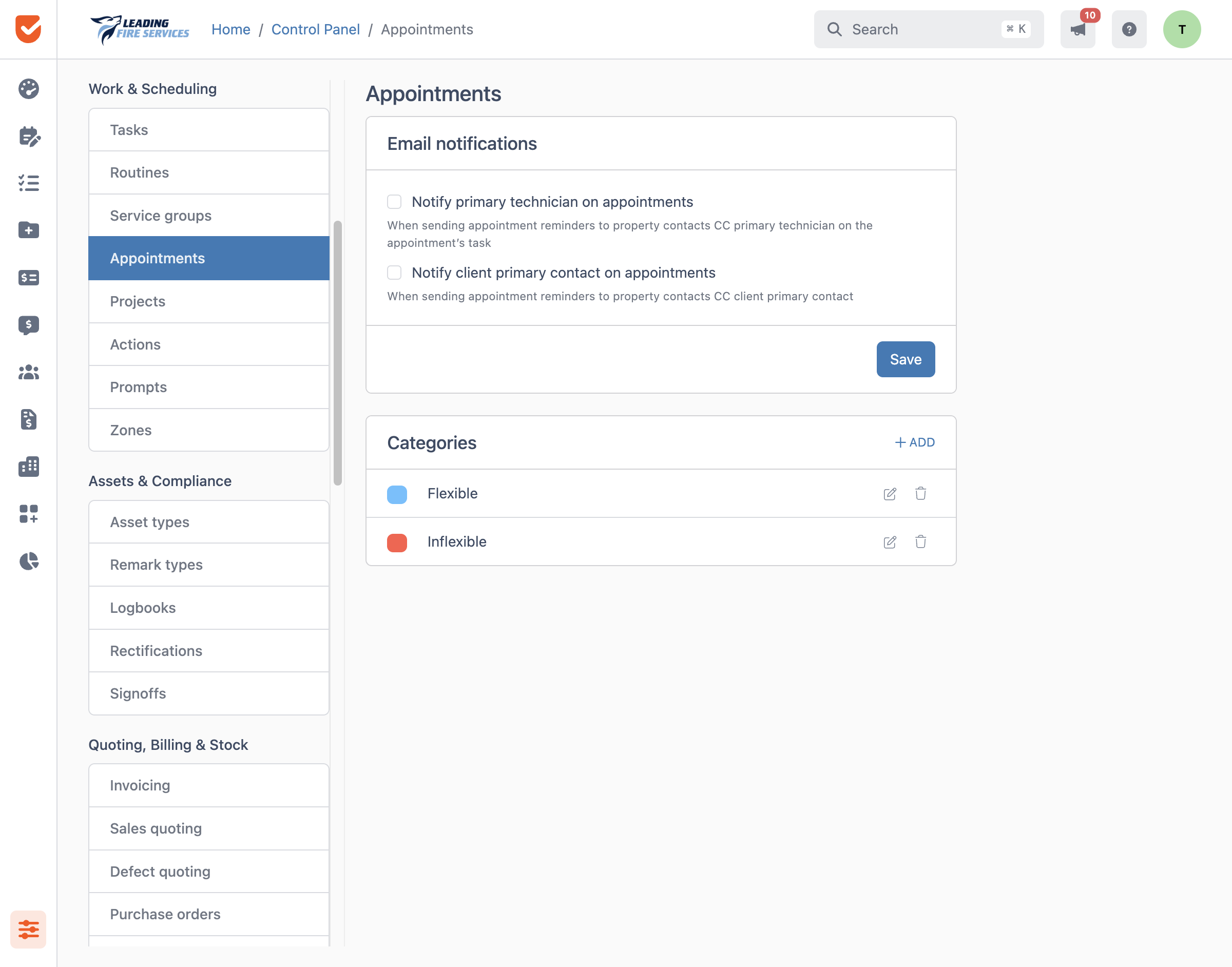 Appointments | Control Panel