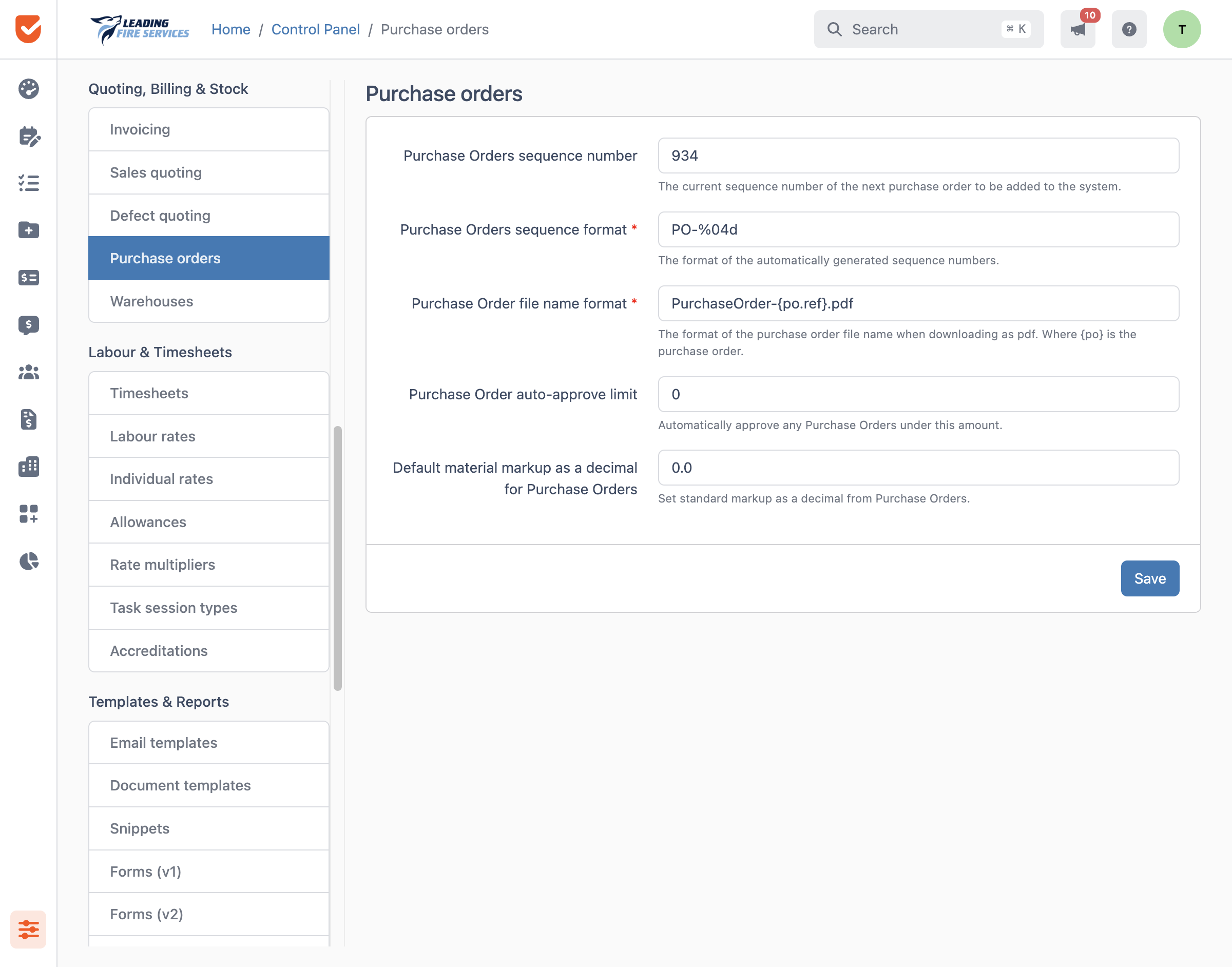 Purchase orders | Control Panel