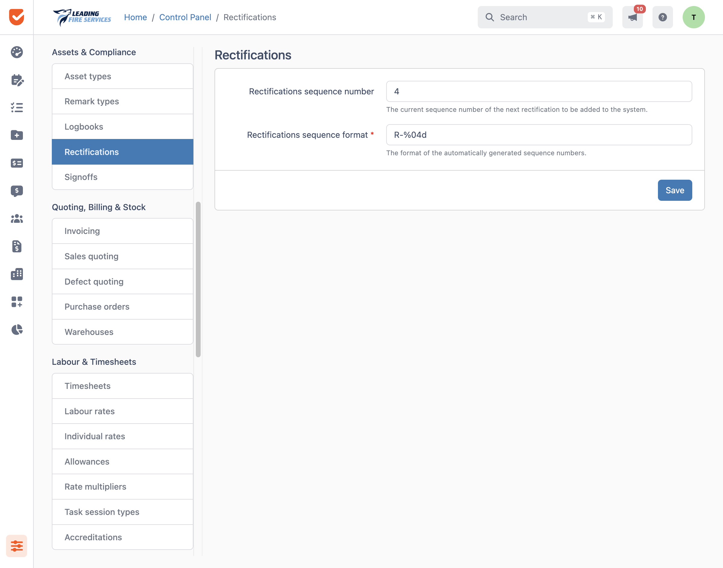 Rectifications | Control Panel