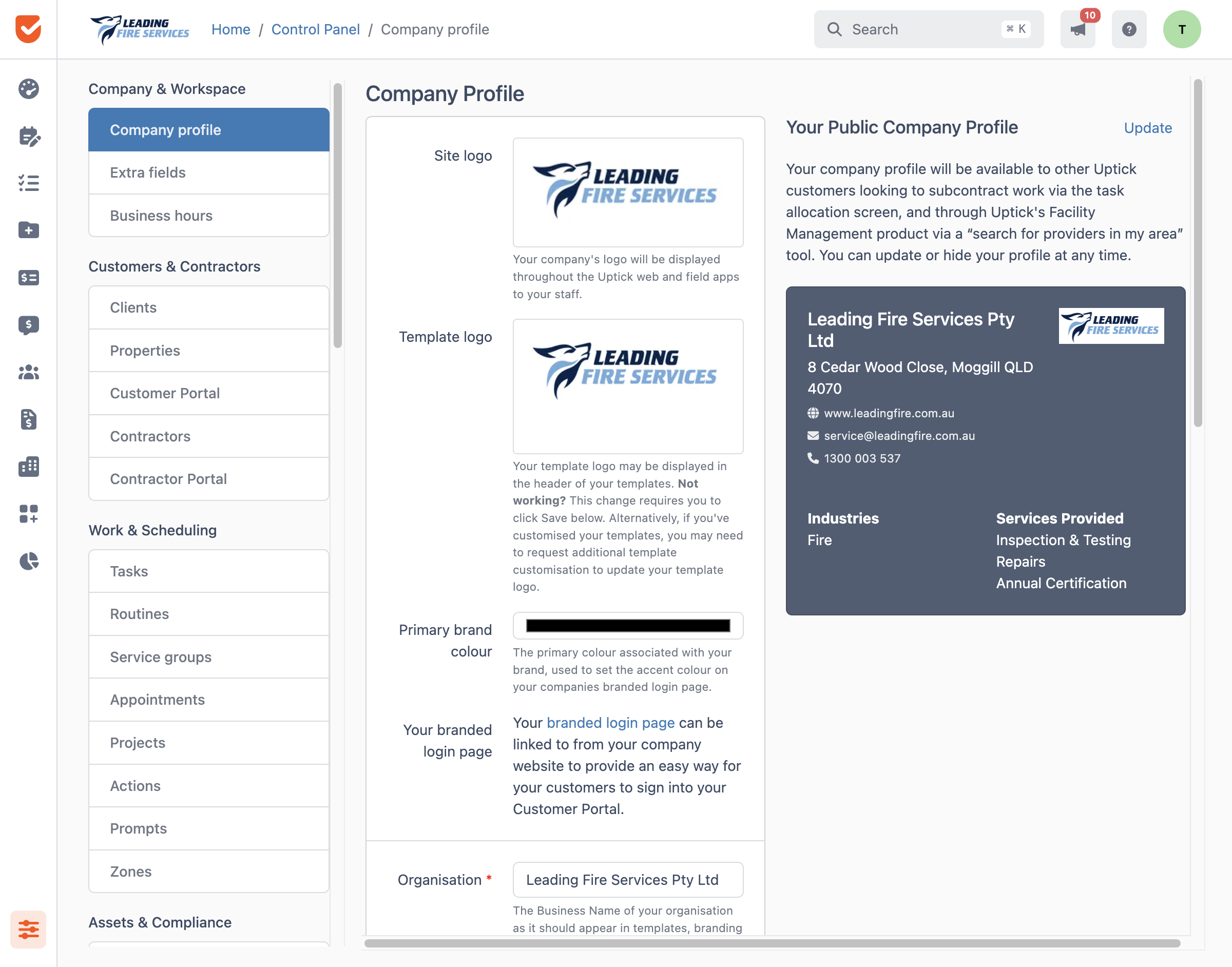 Company profile | Control Panel