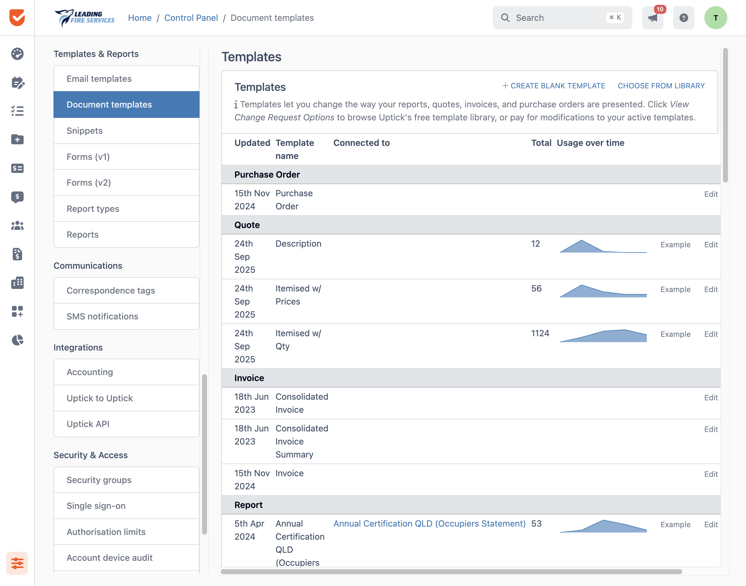 Document templates | Control Panel