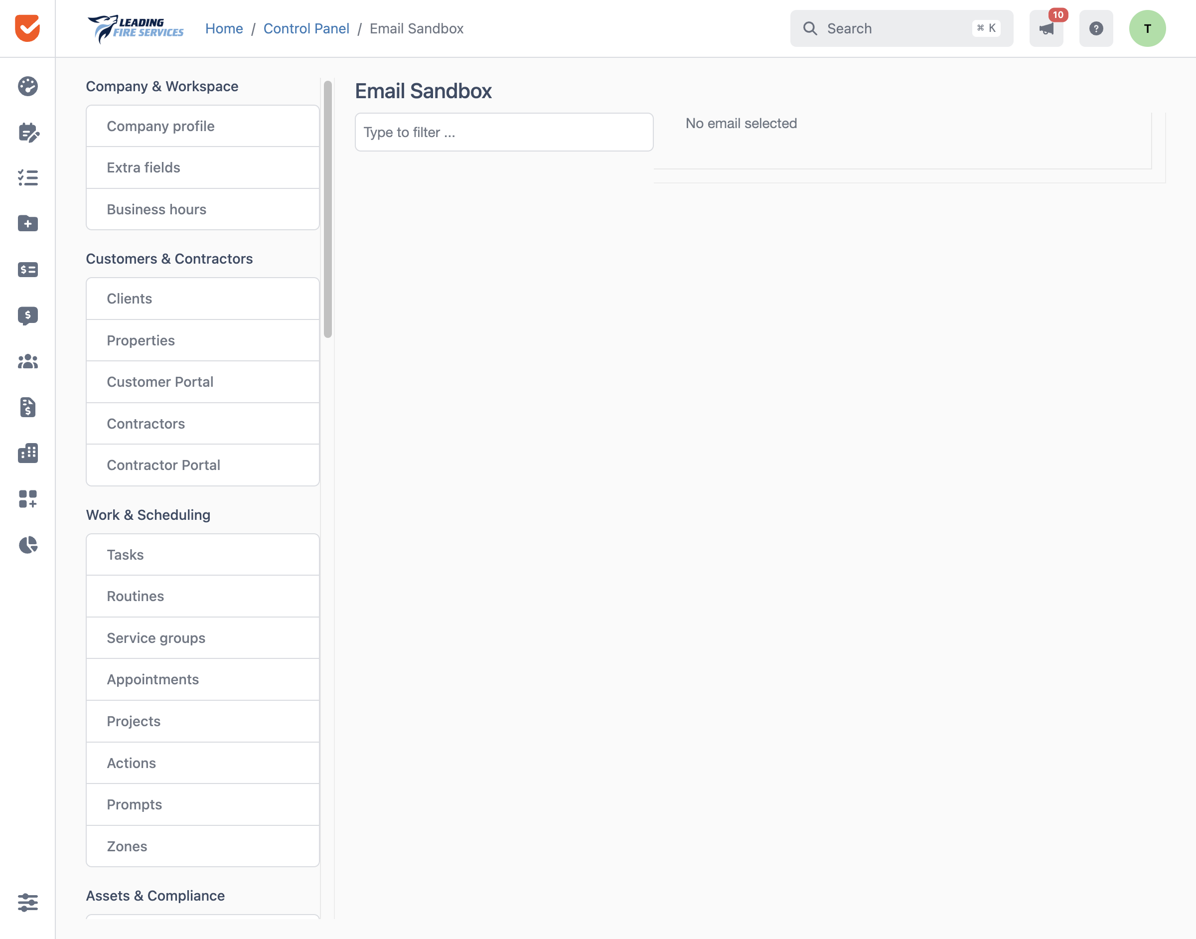 Email Sandbox | Control Panel